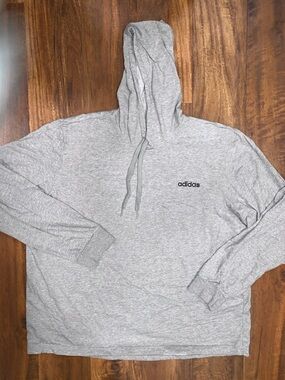 trendy urban adidas Light Gray Pullover LongSleeve Hooded Shirt with Logo Sku122
